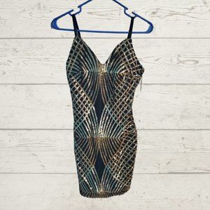 Knee Length Dress - Black and Gold - Size Small